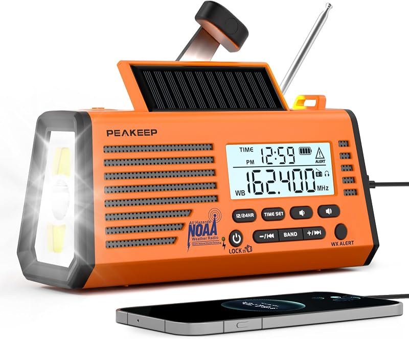 Peakeep Emergency Radio NOAA Weather Alert Battery Solar Crank Powered — emergency crank radio replacement for