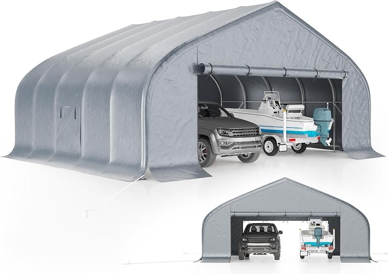 AMERLIFE 22.5x20FT Heavy Duty Carport, Enclosed Garage with Cover, Silver