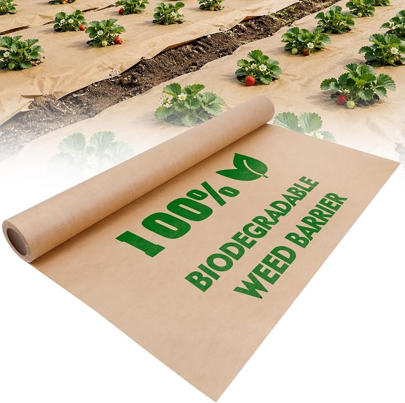 4 x 100Ft Biodegradable Weed Barrier, Paper Weed Barrier for Outdoor Garden Lawn, Vegetable Growth,Balanced Airflow