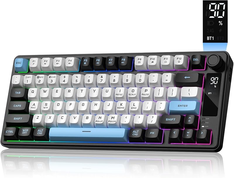 DK75 75% Wireless Gaming Keyboard, Creamy Computer Keyboards, Black — wireless for best quiet mechanical keyboard