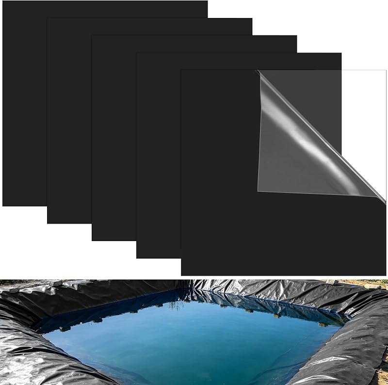 YEXEXINM 5 Pcs 8 x 8 Inches Pond Liner Repair Patch Self-Adhesive Thickened EPDM Pond Liner Seam EPDM Liner Repair