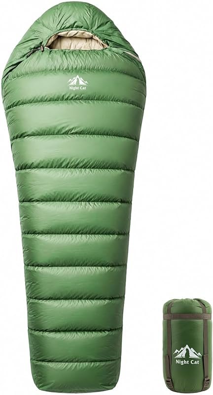 Night Cat Down Sleeping Bag: 600 Fill Power Duck Down 32-59 ℉ Backpacking Mummy Sleeping Bags Ultralight for Adults