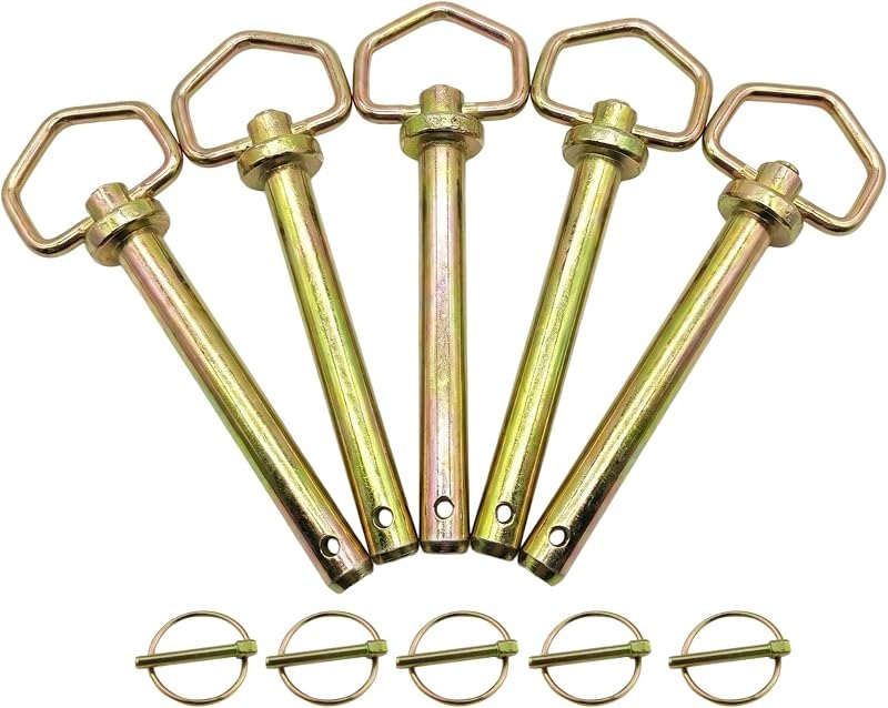 3/4" x 6-11/16" Tractor Hitch Pin with Linch Pin, Heavy Duty Zinc Plated Trailer Tow Pin, Square Handle Drawbar Pin