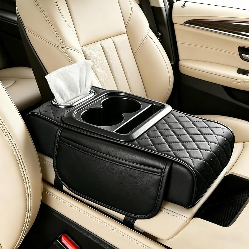SAMPUSS 5-in-1 Center Console Cover Organizer Car Cup Holder Tissue Holder — console for best car organizer under 40