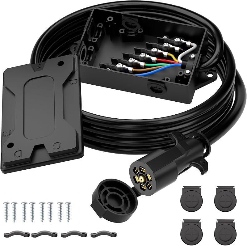 PlugSaf 8FT 7 Way Trailer Wiring Harness Kit with Junction Box — trailer-wiring-kit-replaceme for trailer wiring kit