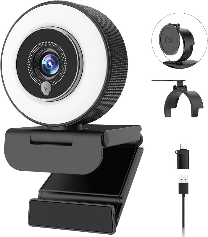 Angetube 4K Webcam with Ring Light, Computer Web Camera for Desktop, Laptop — low light for best webcam for zoom