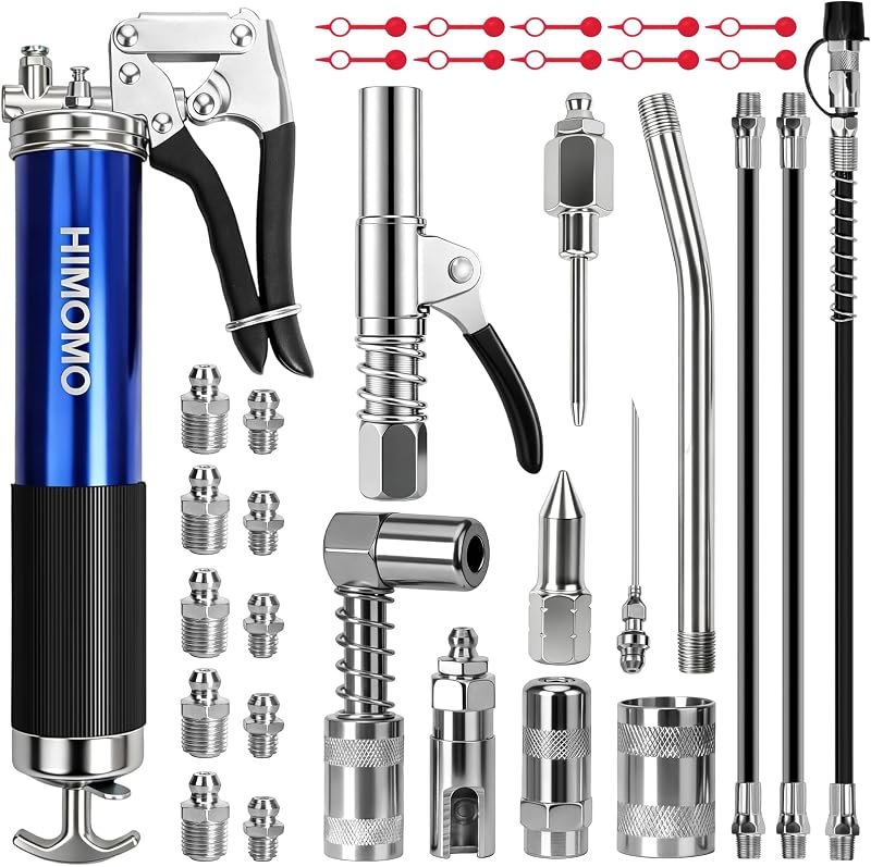 Mini Grease Gun, 7000 PSI Heavy Duty Pistol Grip Grease Gun Kit with 14 oz Capacity, Quick Release Grease Gun Coupler