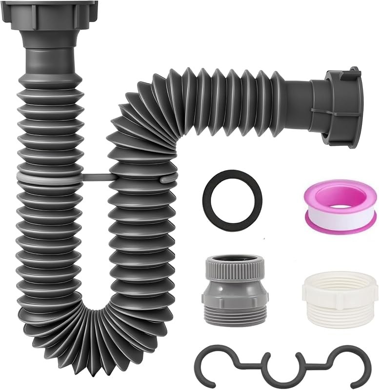 Flexible Sink Drain Pipe Kit, 1-1/2 In, Expandable 8-22 In P-Trap — p trap kit no leak for p trap kit