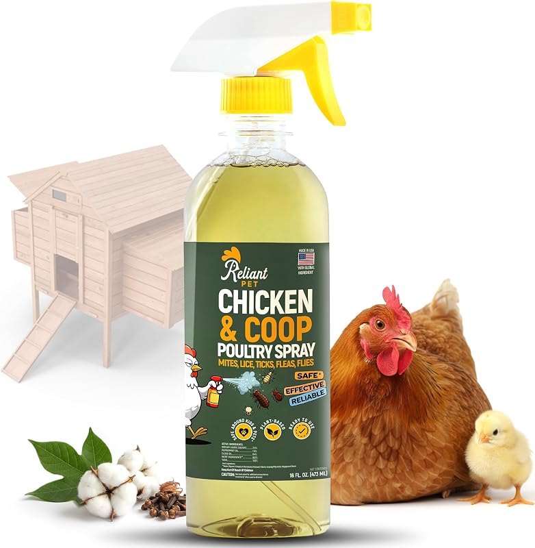Reliant Pet Chicken and Coop Poultry Spray for Mite's Lice Ticks Fleas and Flies - Dust Mite Spray 16oz - Chicken Coop
