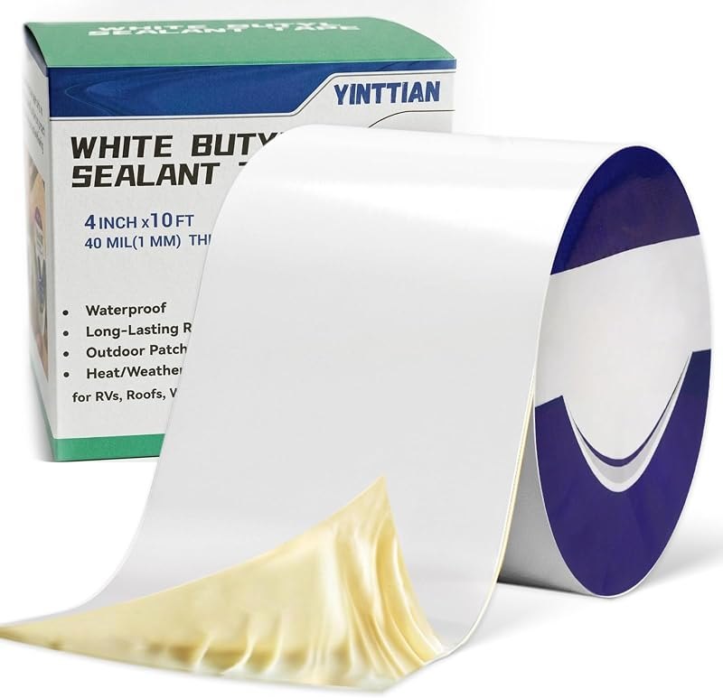 Waterproof White Butyl RV Roof Sealant Tape 4" x10', 40 mil Thick Patch — roof leak tape no leak for roof leak tape