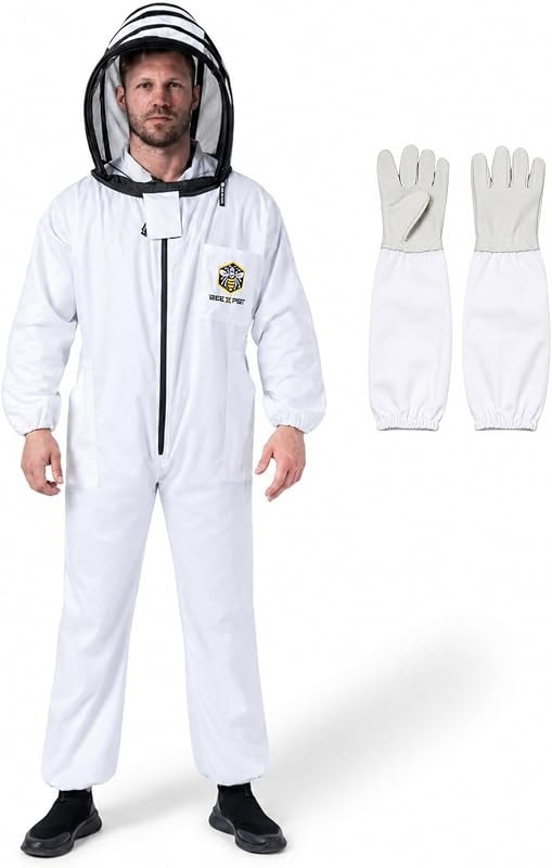 Cotton Beekeeping Suit with Removable Veil & Gloves — bee suit with veil for bee suit with veil durable heavy duty