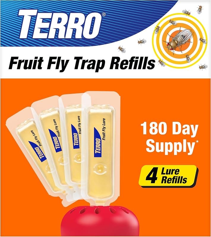 TERRO Fruit Fly Trap Refills, 4 Pack Liquid Bait Replacement for Home