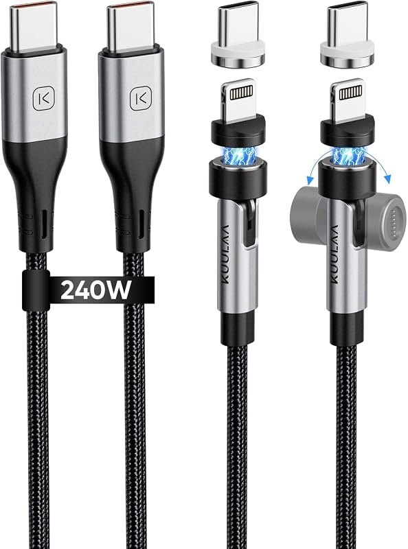 Kuulaa 2-in-1 Magnetic USB-C Charging Cable, 240W USB-C and Lightning Charging Cable, PD 3.1 Fast Charging Cable
