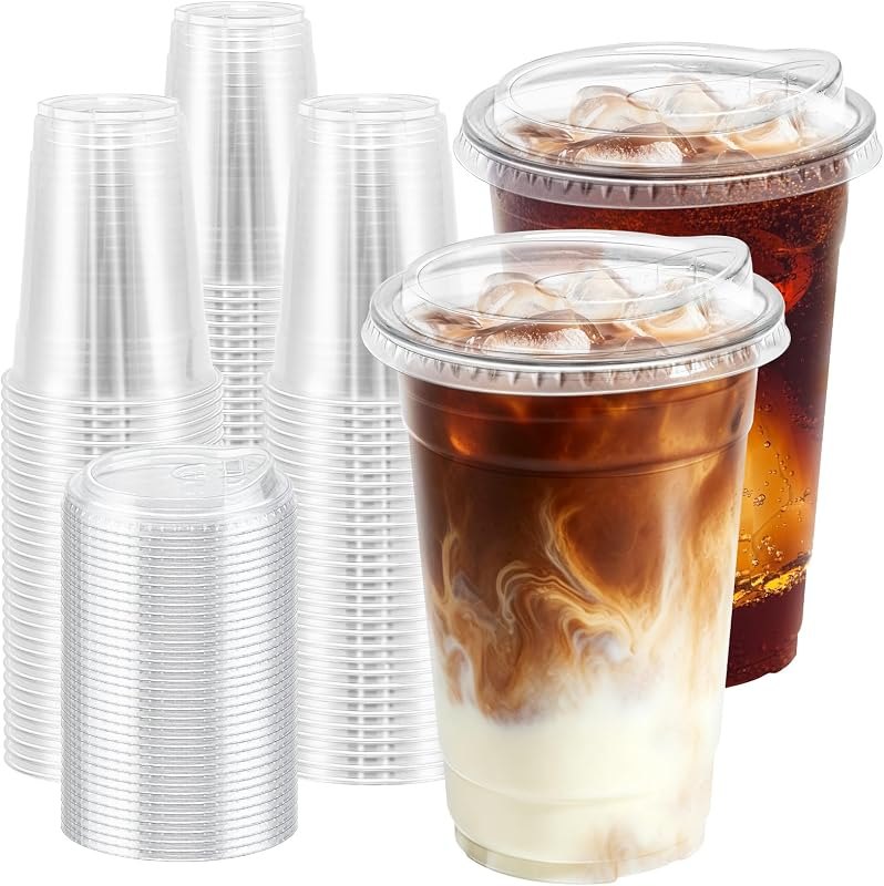 Clawsoff 20 oz 100 Pack Plastic Cups with Lids Disposable Iced Coffee Cups — Coffee heavy duty for coffee kit