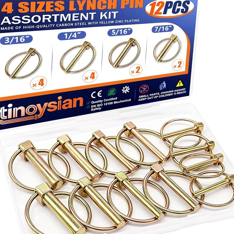 12Pcs 4 Sizes Lynch Pin Assortment Kit Heavy Duty Linch Pin for Trailer Tructs 3 Point Hitch Pins Mower Farm Machinery