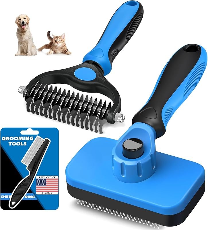 Professional 3PCS Self Cleaning Slicker Brush & Pet Grooming Rake & Flea Comb for Dogs,Cats and Horses — deshed for
