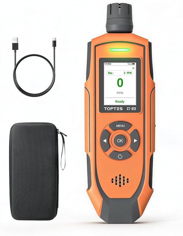 TOPTES CT-913 Portable Carbon Monoxide Detector, Rechargeable CO Detector with Upgraded Sensor, TFT Color Display with