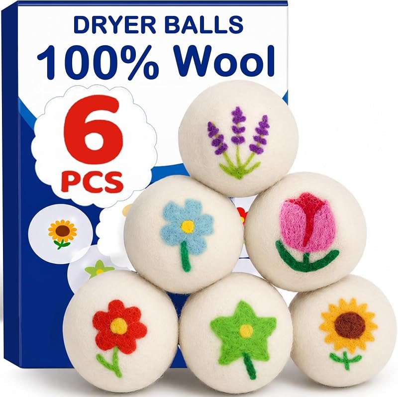 6 Pack Wool Dryer Balls, Reusable Natural Fabric Softener Ball for Laundry — wool dryer balls kit for wool dryer balls