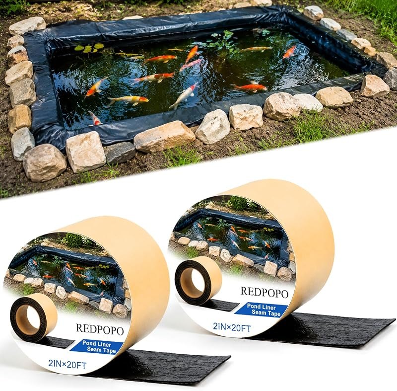 2pack Pond Liner Seam Tape, Total 2 in X 40FT Double Sided Butyl Rubber for EPDM Liners, Waterproof Tape Repair Patch