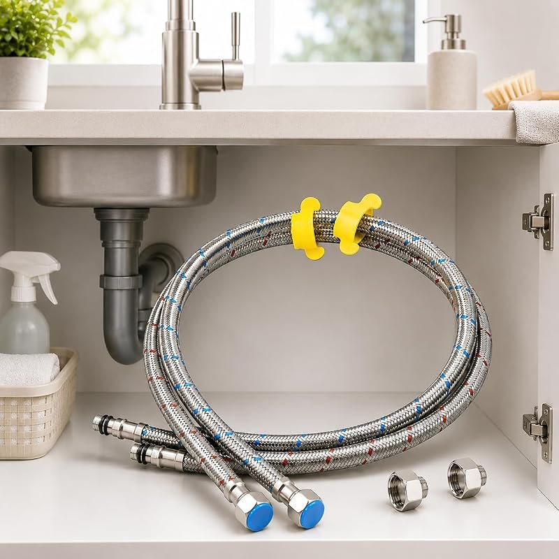 Klabb Sink Faucet Water Line Kit, 32" Flexible Braided Connector Hose — braided supply line kit for braided supply