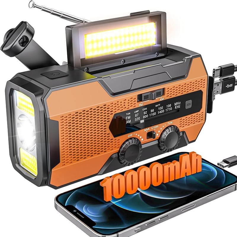 Solarbaby 10000mAh Hand Crank Emergency Radio, NOAA Weather Radio AM/FM,Solar Radio with LED Flashlight, Reading Lamp