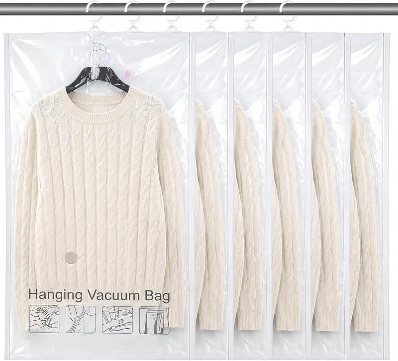 6 Pcs Clear Hanging Vacuum Seal Bags for Clothing 43.3" x27.6" — hanging vacuum bags for vacuum storage bags under 30