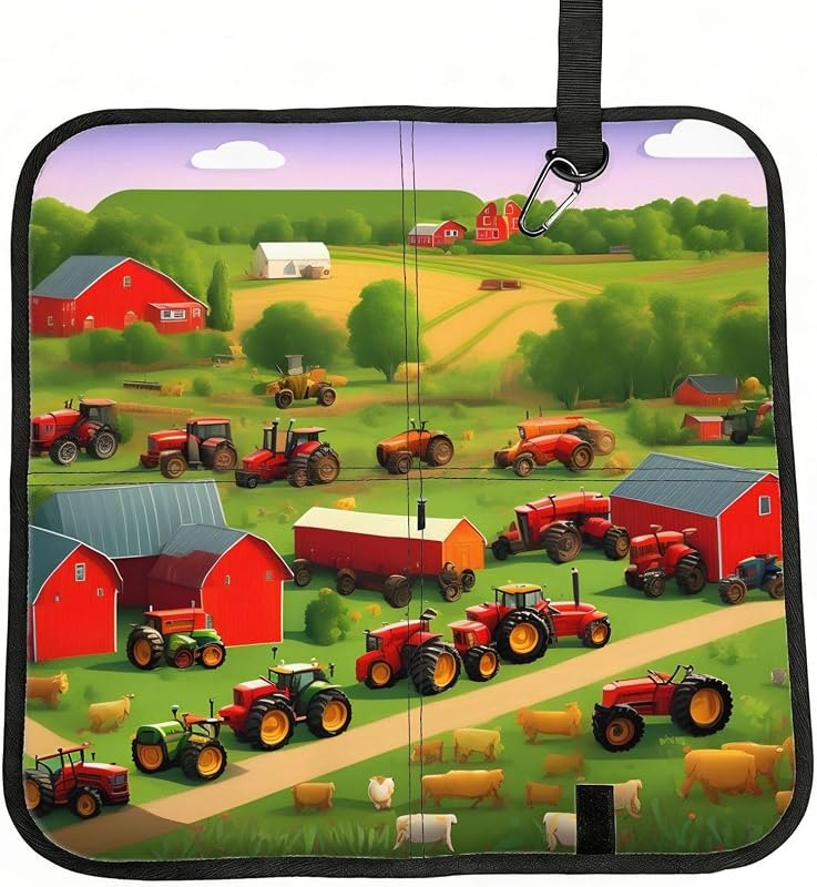 Tractor Farm Print Compact Seat Cushion Travel Pad Folding Outdoor Sitting Mat Lightweight Waterproof —
