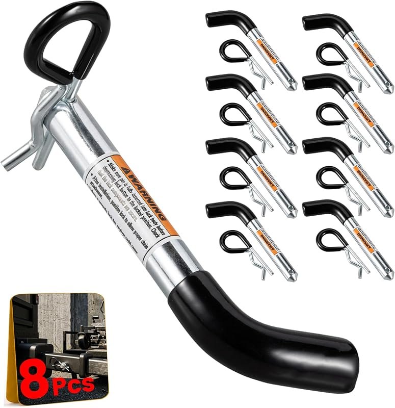 8Pack Tow Hitch Pin and Clip Set, 5/8 Trailer Pin Clip, Rubber-Coated Vinyl Black Grip, Heavy Duty Receiver Hitch Pin