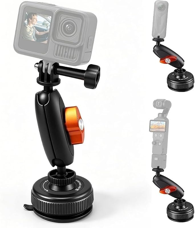 K&F CONCEPT Suction Cup Mount with Ball Head Magic Arm for Action Camera — suction for best dash cam travel compact