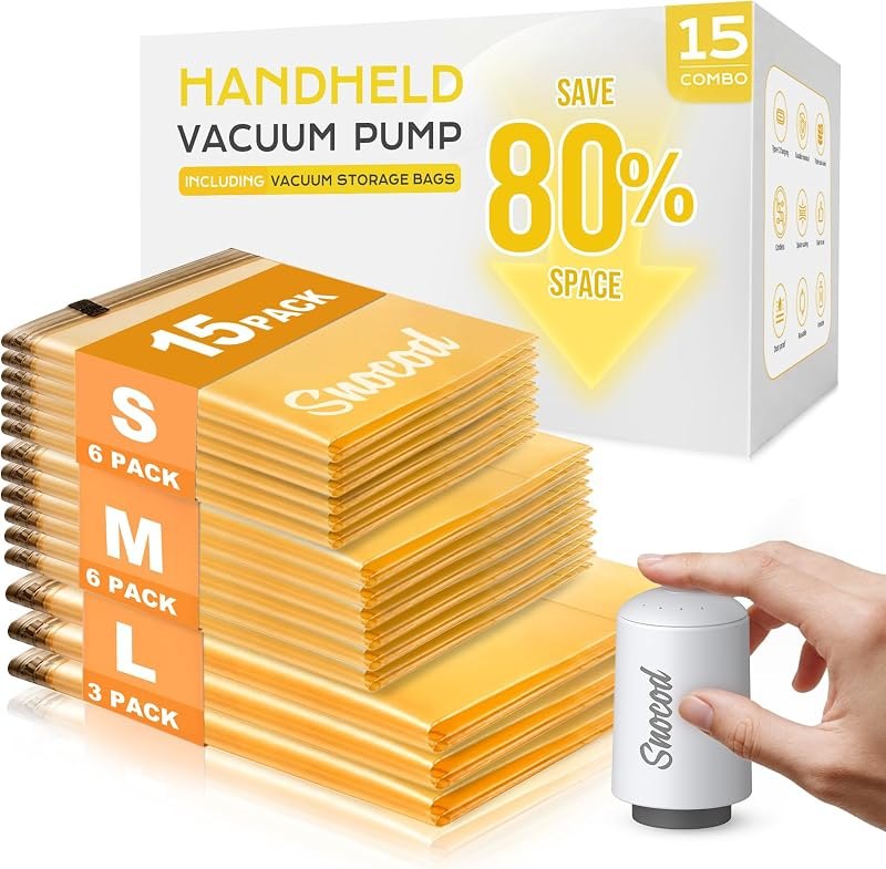 Vacuum Storage Bags with Electric Pump, 15 Reusable Compression Bags for Clothes, Bedding and Travel, Space Saving