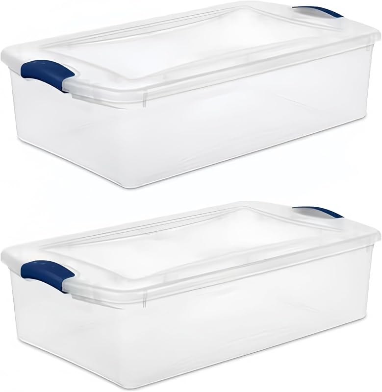 Under Bed Storage Bins, 2-Pack, 32qt Clear Plastic Stackable Totes — clear storage bins with lids no leak for clear