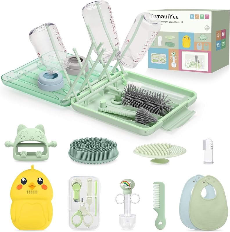 Baby Essentials Kit,19-in-1 Baby Shower Gifts & Registry Newborn Travel Kit — Monitors, bottles, and kid gear with for