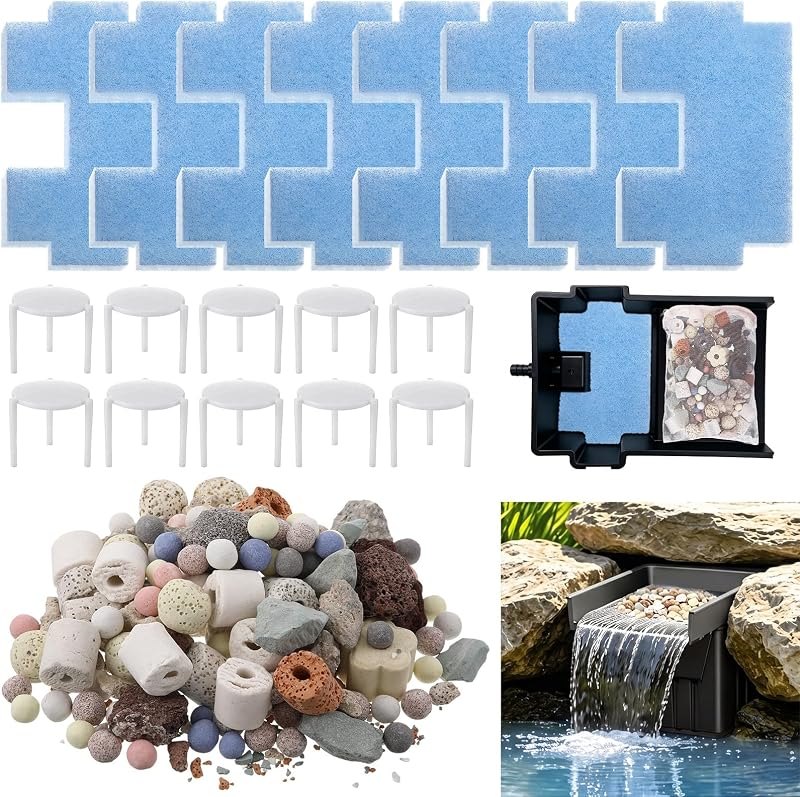 19 Pcs Pond Waterfall Spillway Filter Media Kit, Pond Filters Replacement — pond-filter-pack for pond filter under 30