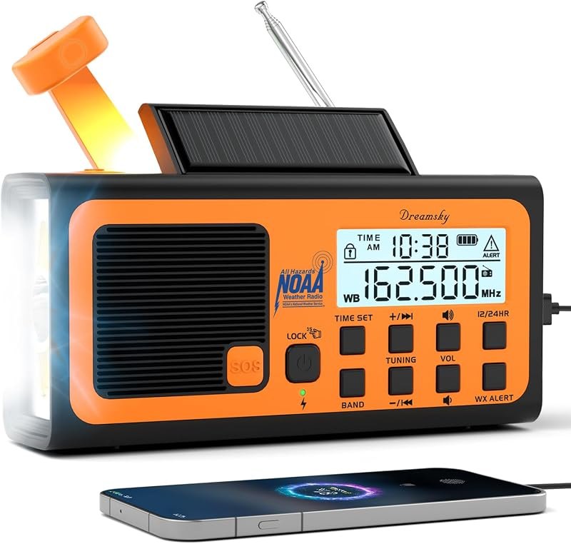 DreamSky Emergency Radio NOAA Weather Alert with Hand Crank — noaa weather radio for emergency crank radio durable