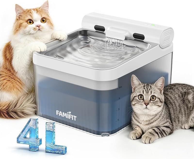 4L Automatic Cat Water Fountain, Wireless Pump Stainless Steel Bowl — fountain for best cat litter box