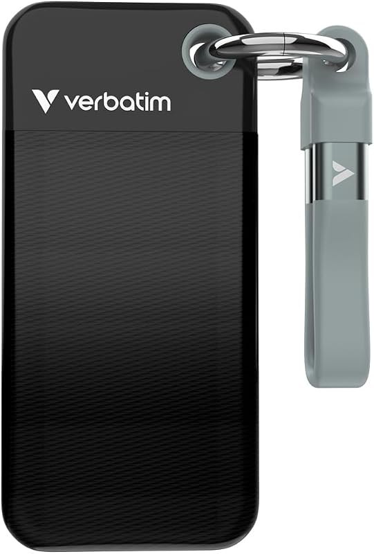 Verbatim Pocket 512GB External SSD USB 3.2 Gen 2 Up to 1000MB/s Portable External Solid State Drive with Convenient
