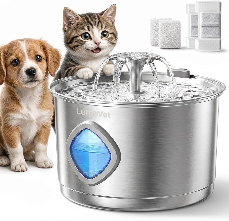 Cat Water Fountain Stainless Steel, 2.8L Quiet Dog Water Fountain — fountain for best cat litter box under 40