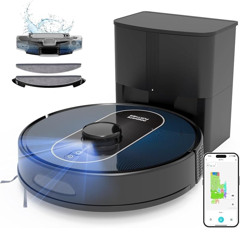 Robot Vacuum and Mop Combo, 6000Pa Robotic Vacuum with Mapping, Self-Emptying Station for 90 Days Hands-Free, LiDAR