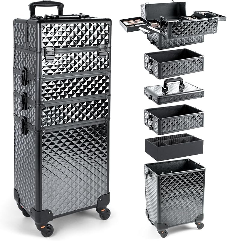 Rolling Makeup Case with Lid Portable Cosmetology Case on Wheels — Beauty heavy duty for beauty
