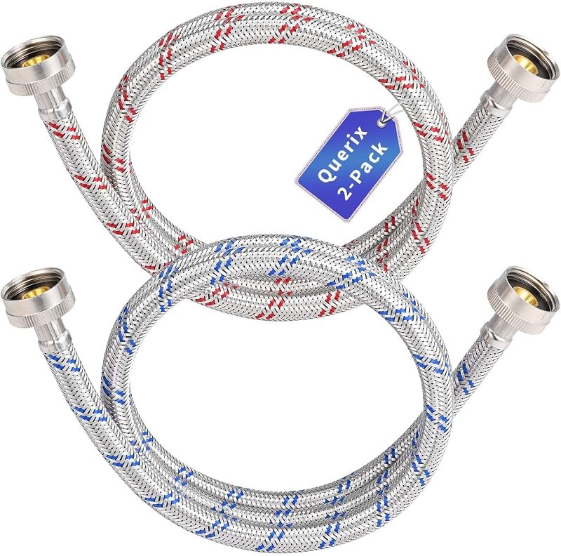 2-Pack 4Ft Washing Machine Hoses for All Washers, Water Supply Hookup, Braided Stainless Steel, Burst Proof Flexible