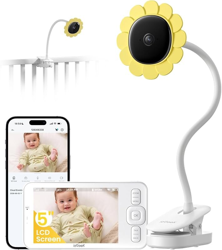 ieGeek Baby Monitor with Camera and Audio,No WiFi 5”Screen&2.4G WiFi App — wifi for best baby monitor travel compact