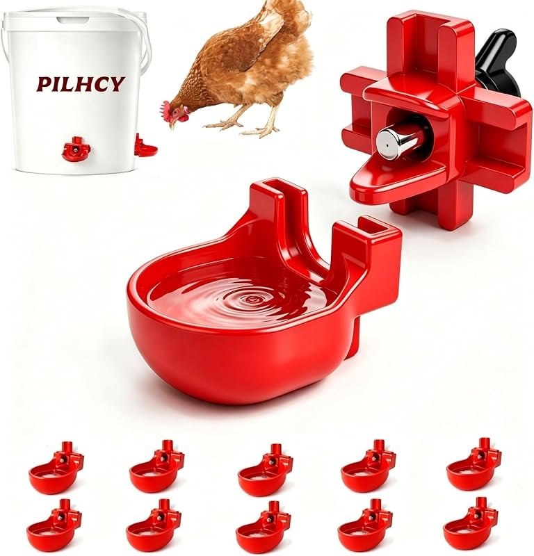 10Pack Horizontal Chicken Waterer Nipples with Cups-Poultry Watering System — chicken nipple waterer heavy duty for