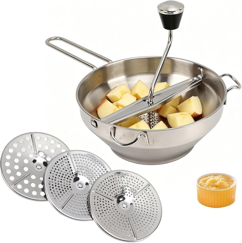 Stainless Steel Food Mill Rotary Hand Crank Mill with 3 Interchangeable Milling Discs Food Mill — food mill pack for