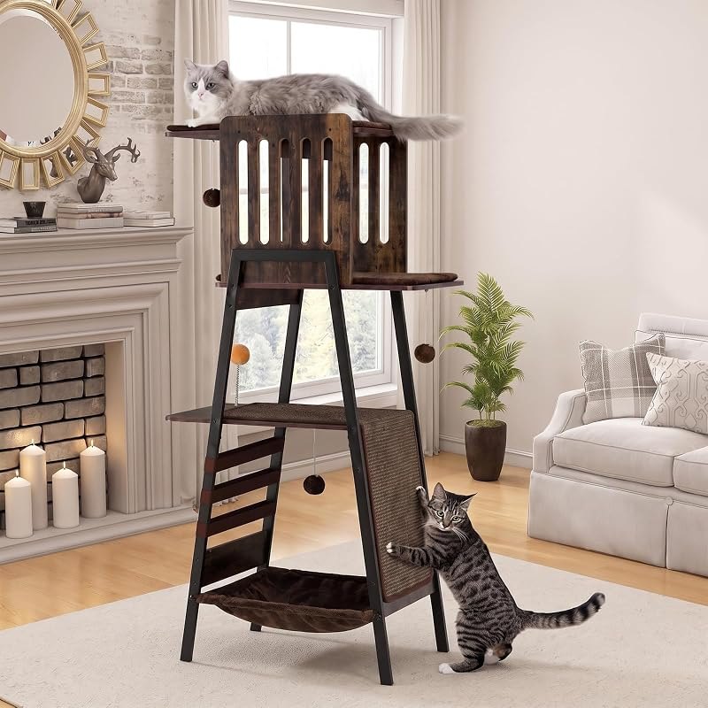 Cat Tree Tower, Large Multi-Level Cat Condo with Scratching Post, Vintage Brown — tree for best cat litter box best