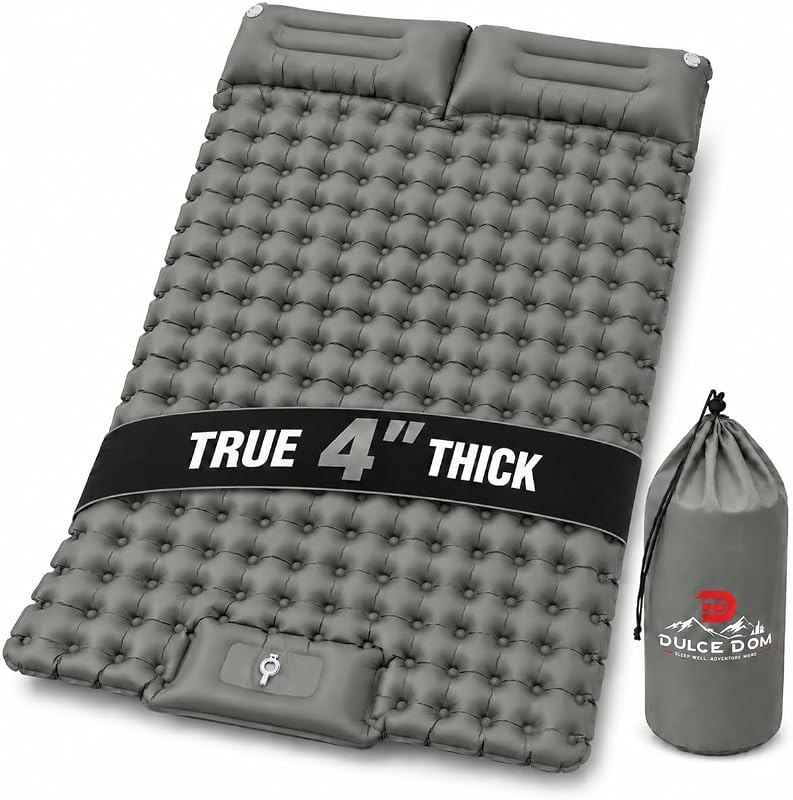True 4" Double Camping Sleeping Pad, 2 Person Inflatable Mat with Foot Pump — double for best sleeping pad camping
