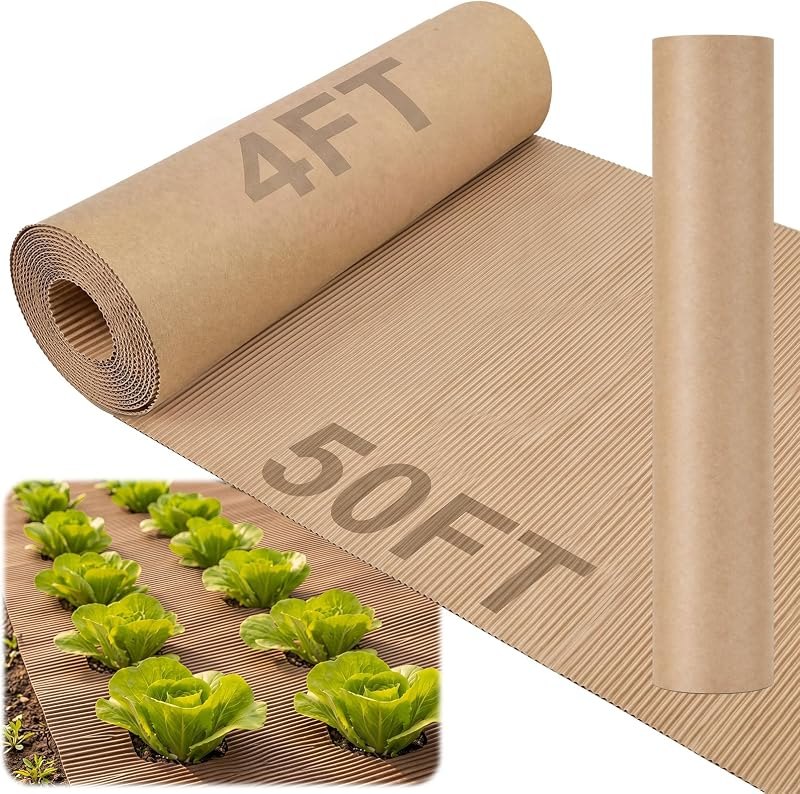 Biodegradable Paper Weed Barrier Corrugated Cardboard Roll Garden, 4x50ft — cardboard weed barrier for landscape