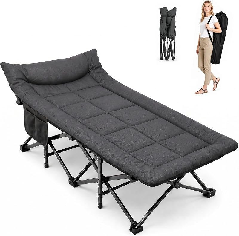 ARAER Camping Cot for Adults, 28" Wide with Mattress and Pillow (Dark Gray) — cot for best sleeping pad camping