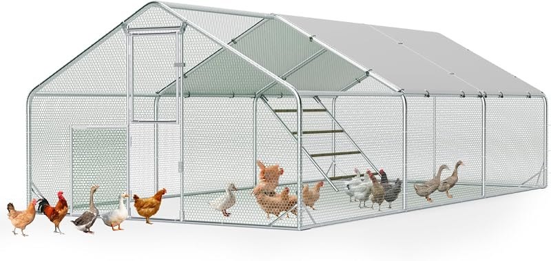 Sannwsg 10x20 FT Metal Chicken Coop with Run, Large Walk in Chicken Pen with Waterproof Cover, Secure Lock, Heavy Duty
