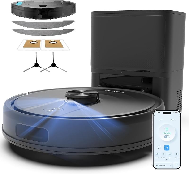 Bagotte Robot Vacuum and Mop Self-Emptying, Robot Vacuums Cleaner with 90 Days Hands-Free, 6000Pa, LiDAR Navigation
