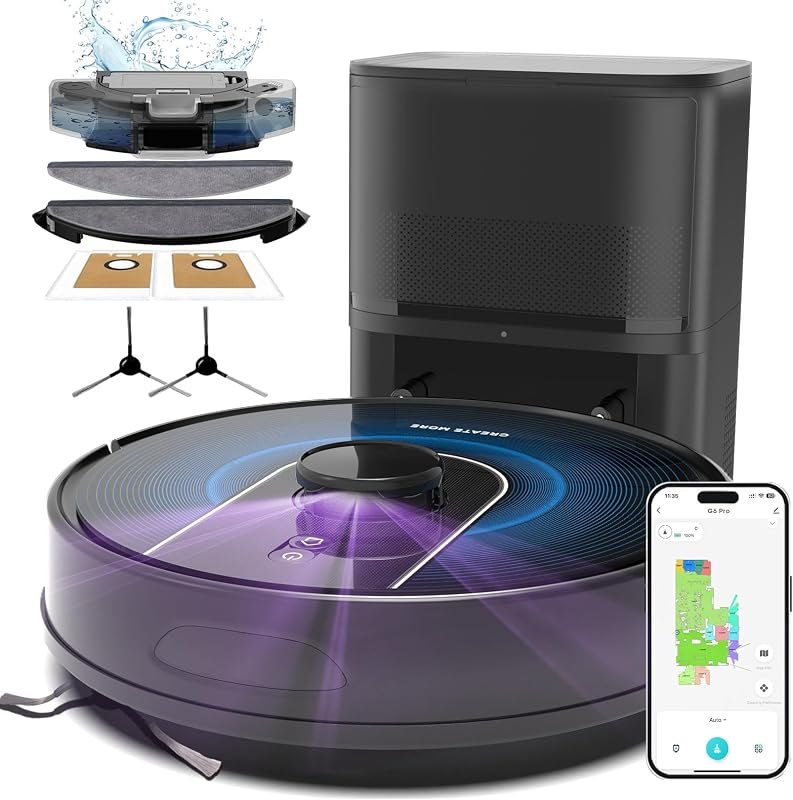 Bagotte Robot Vacuum and Mop Combo,6000Pa Robotic Vacuum Cleaner with LiDAR Navigation,Self-Emptying Station for 90